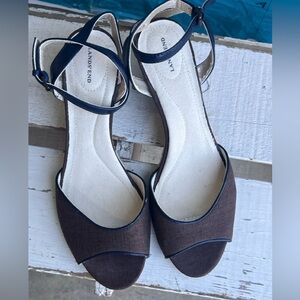 Lands' End Brown and Navy Open-Toe Ankle-Strap Sandals